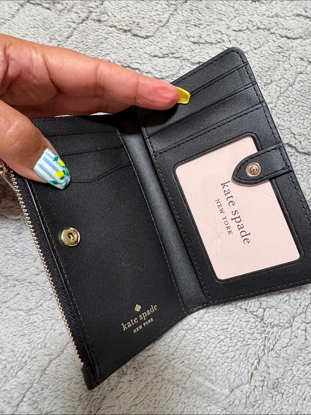 kate spade black pebbled leather zip card case